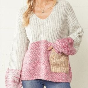 Entro Colorblock V-neck Knit Sweater